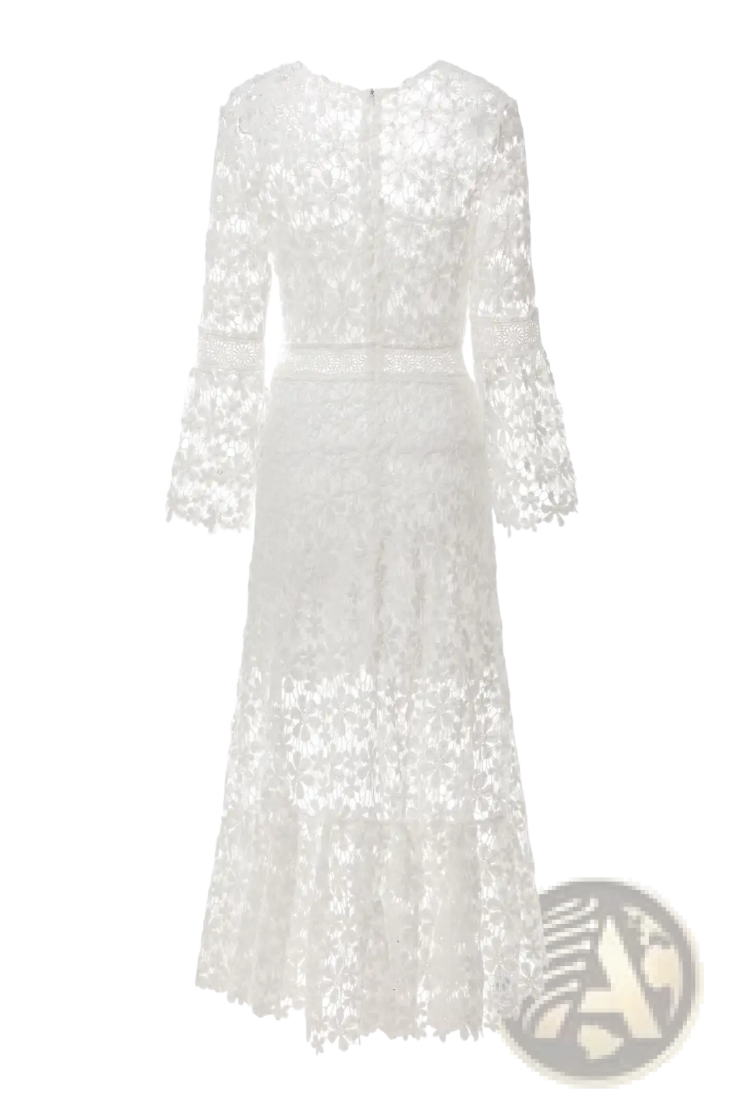 Elegant Floral Lace Bell Sleeve Midi Dress