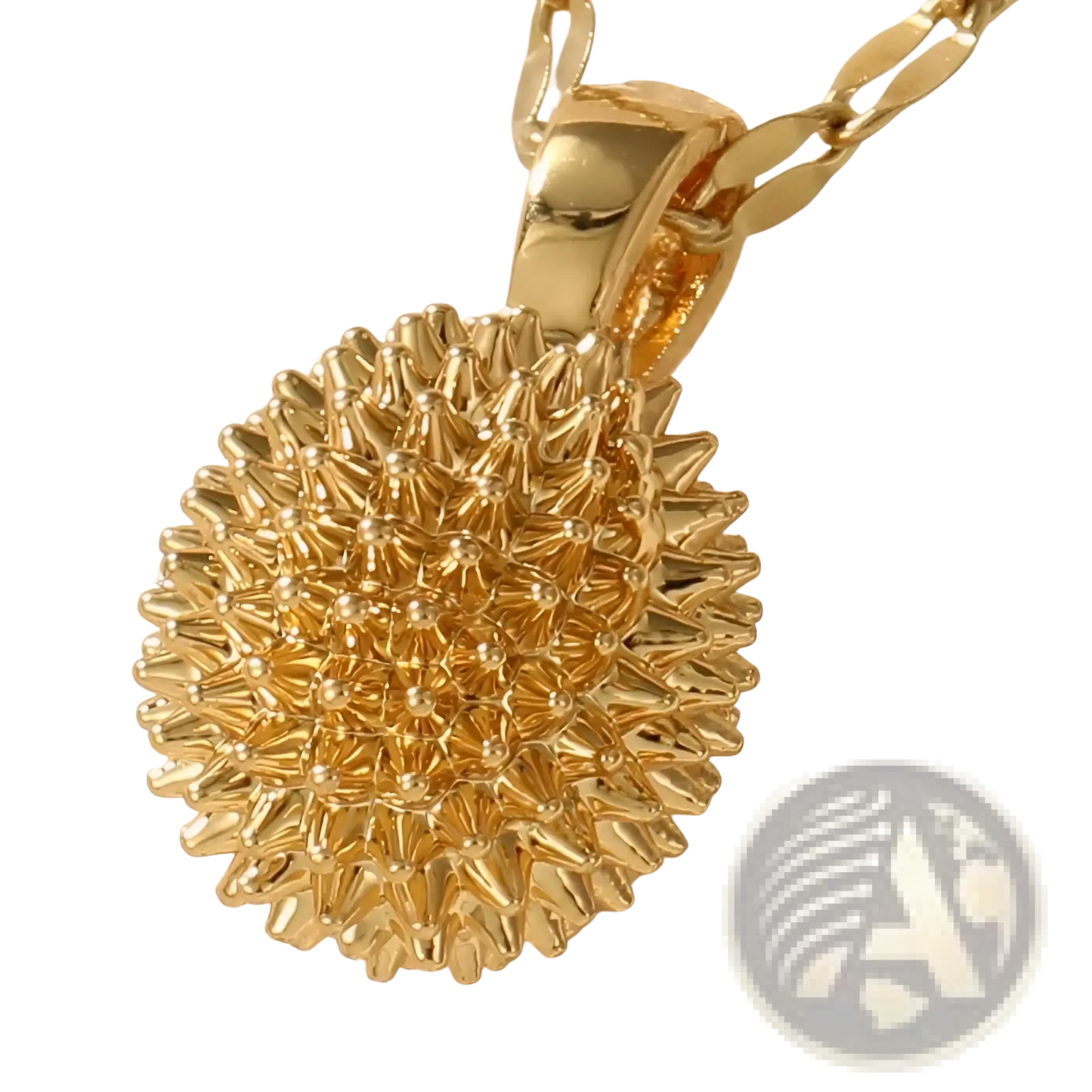 Elegant Gold Sunburst Durian Pendant Necklace