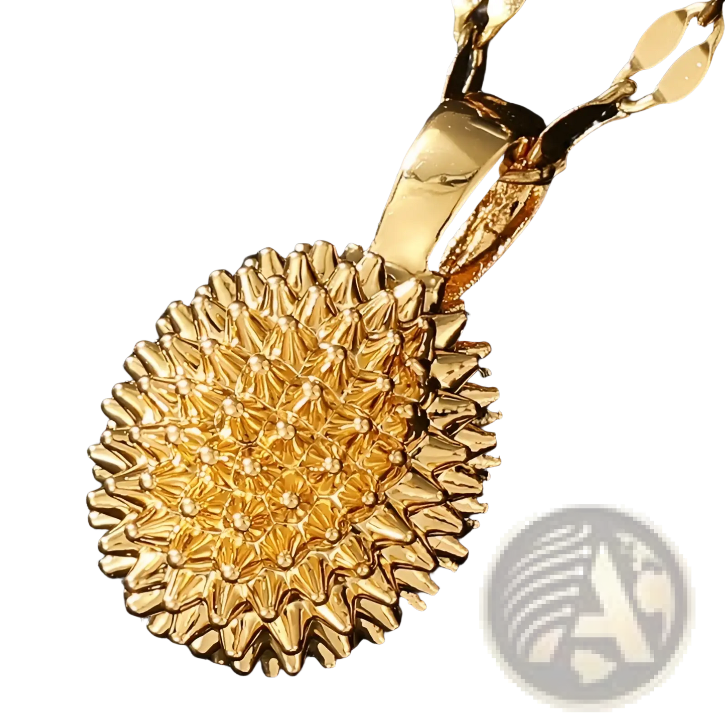 Elegant Gold Sunburst Durian Pendant Necklace