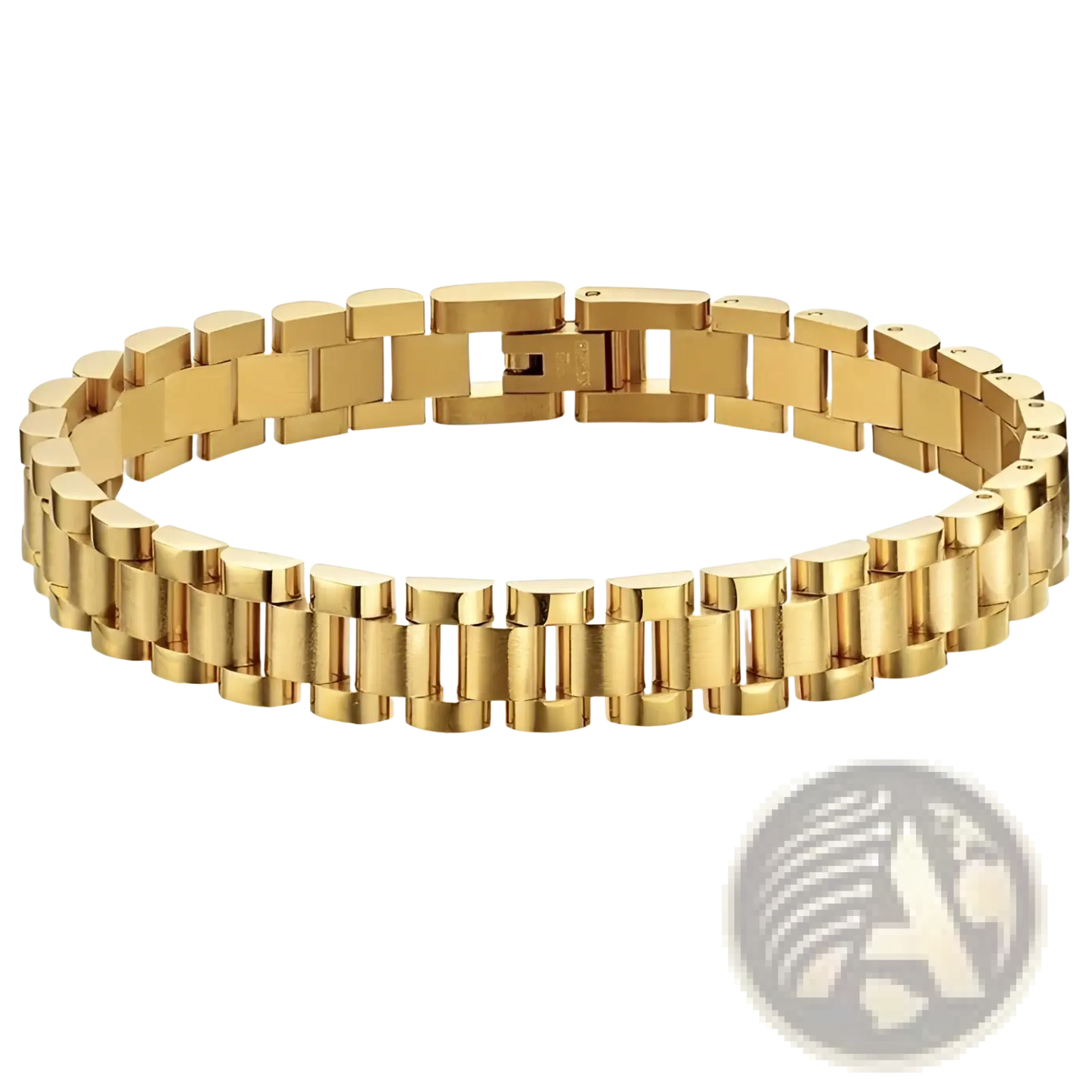 Elegant Gold Titanium Link Bracelet with Pearl Accents