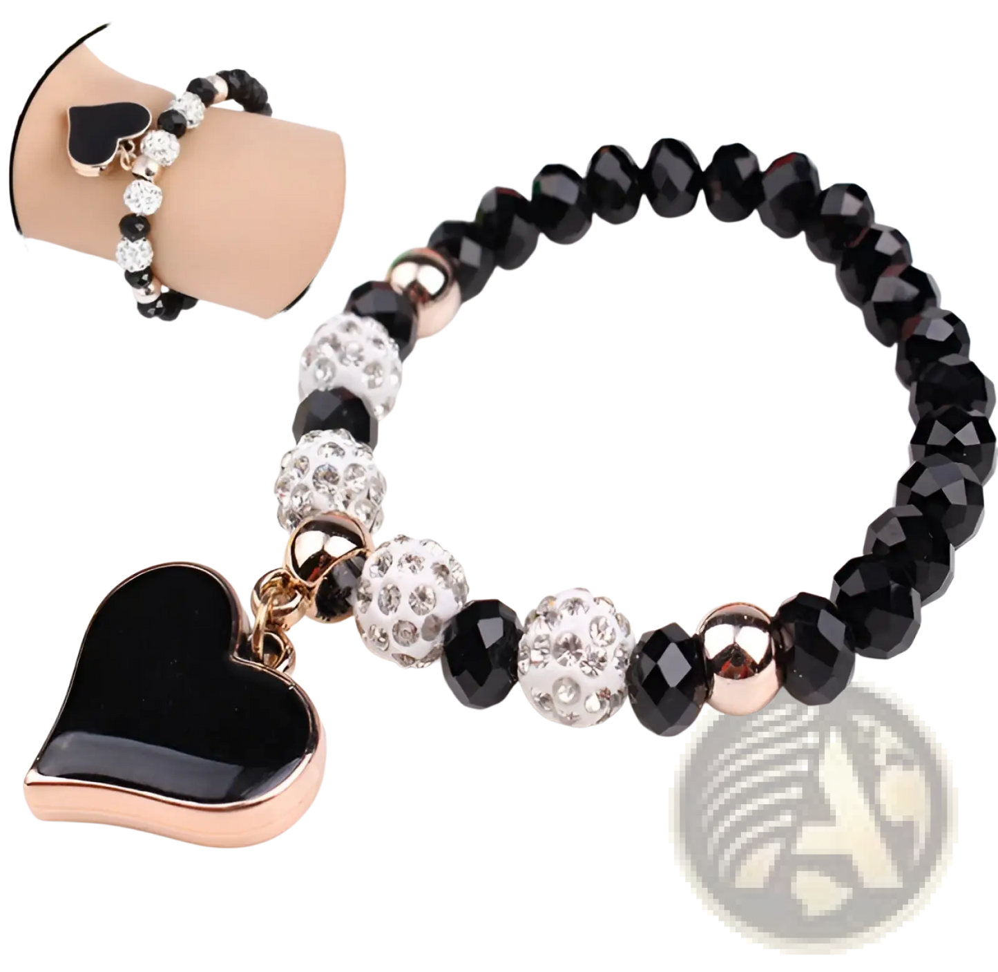 Elegant Heart Charm Beaded Elastic Bracelet Set