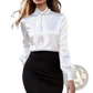 Elegant High Neck Satin Bow Blouse with Puff Sleeves