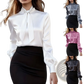 Elegant High Neck Satin Bow Blouse with Puff Sleeves