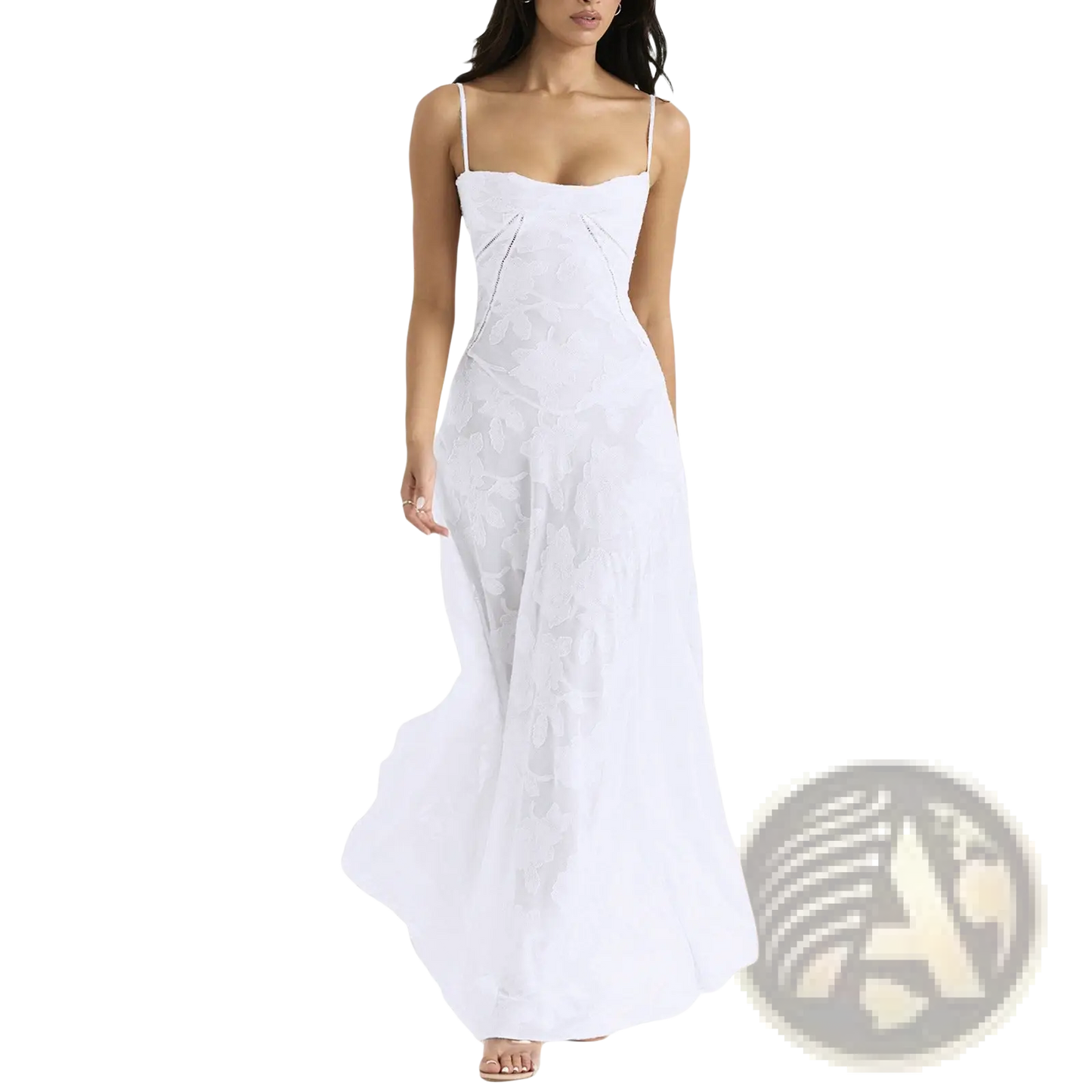 Elegant Lace Embroidery Spaghetti Strap Maxi Dress