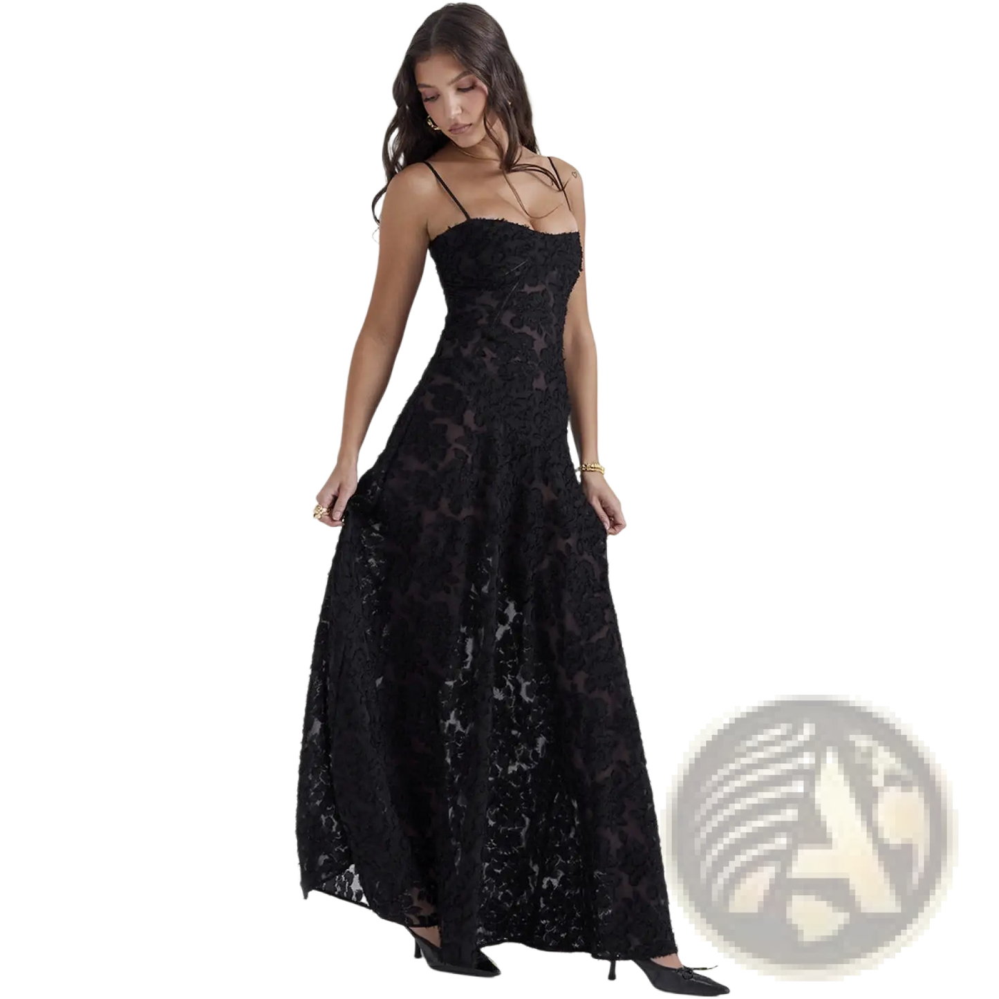 Elegant Lace Embroidery Spaghetti Strap Maxi Dress