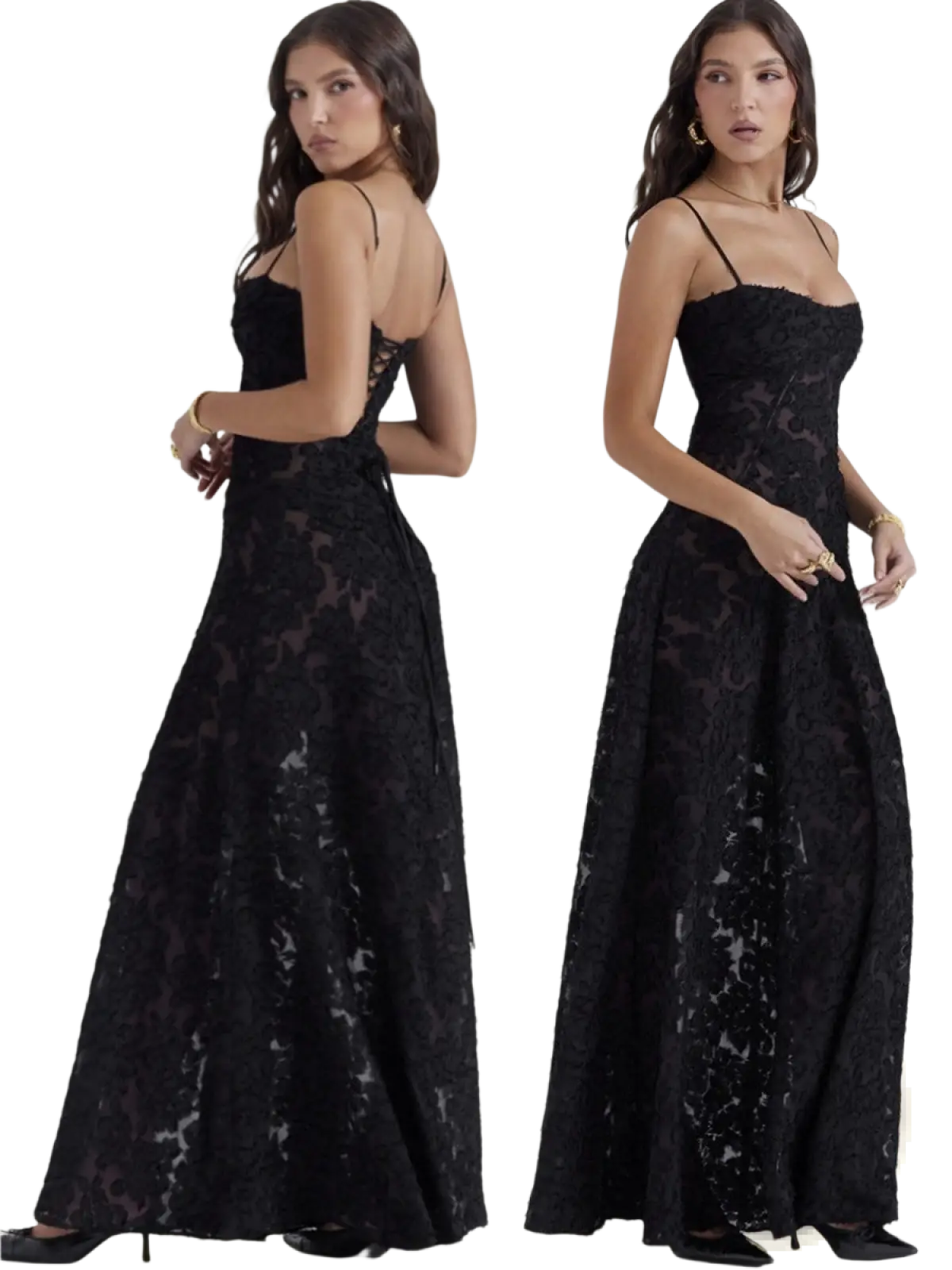 Elegant Lace Embroidery Spaghetti Strap Maxi Dress