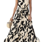 Elegant Leaf Print Sleeveless Tiered Maxi Dress