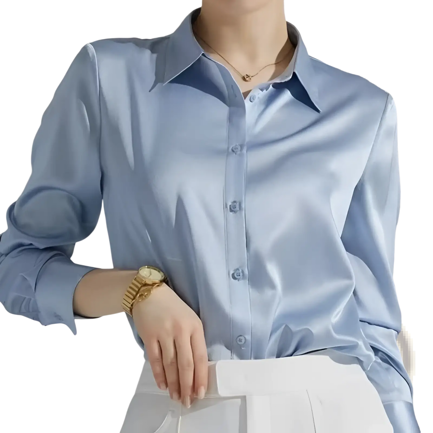 Elegant Long Sleeve Satin Button Down Silk Blouse