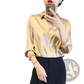 Elegant Long Sleeve Satin Button Down Silk Blouse