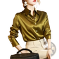 Elegant Long Sleeve Satin Button Down Silk Blouse