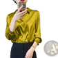 Elegant Long Sleeve Satin Button Down Silk Blouse