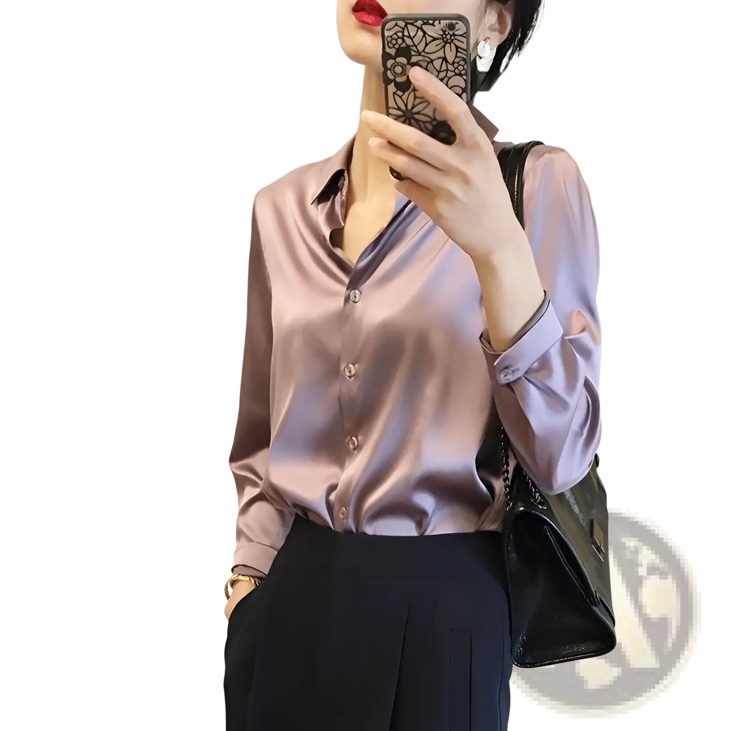 Elegant Long Sleeve Satin Button Down Silk Blouse