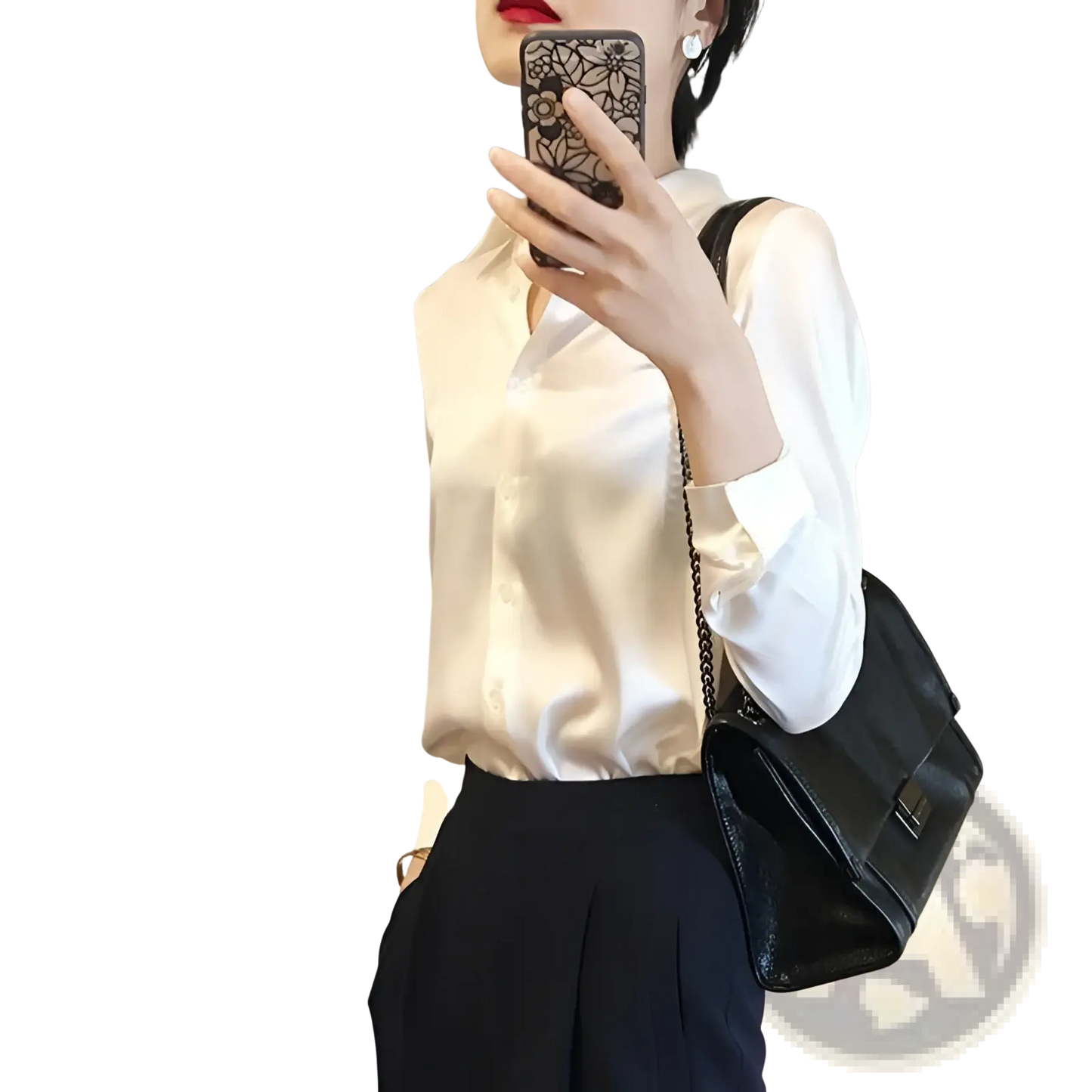 Elegant Long Sleeve Satin Button Down Silk Blouse