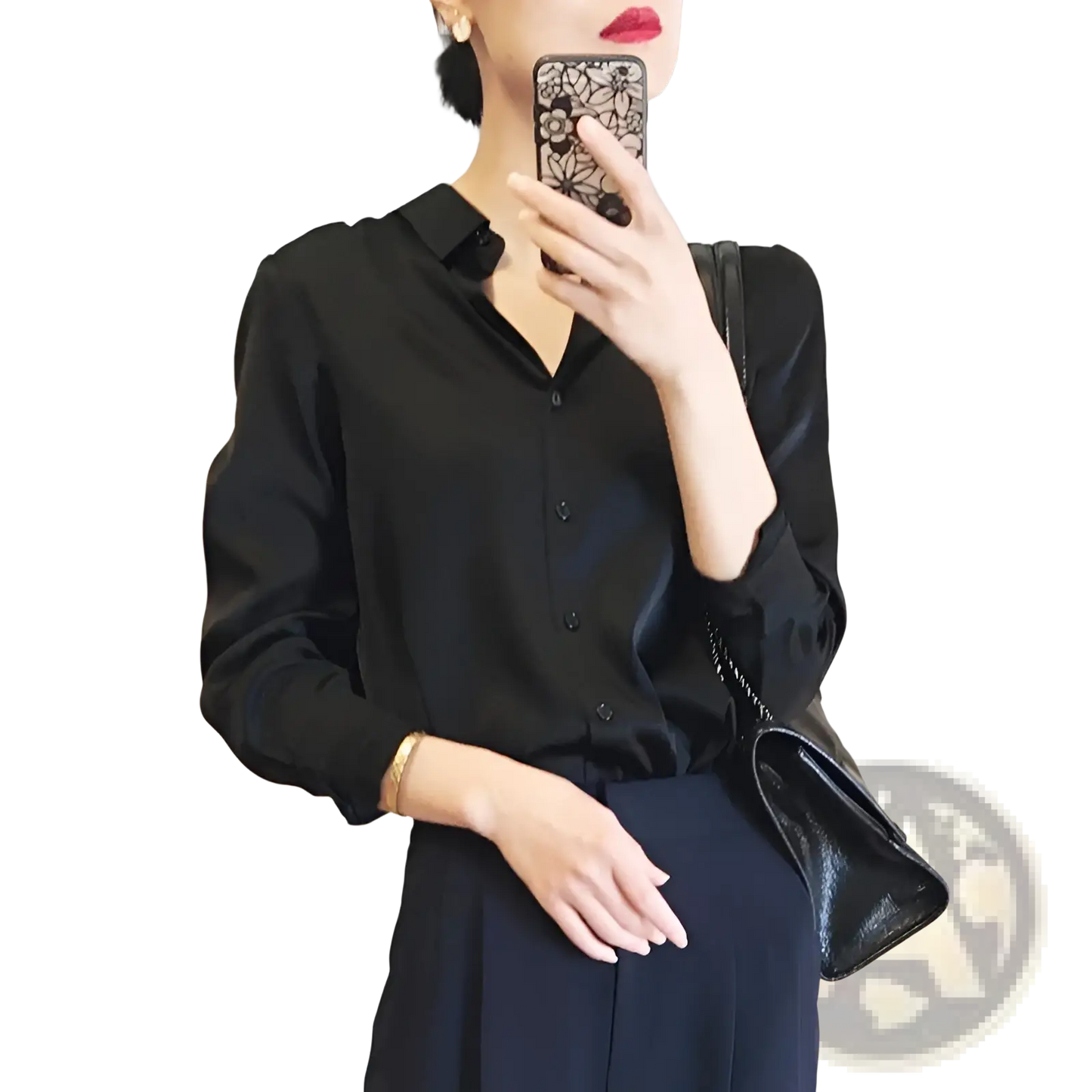 Elegant Long Sleeve Satin Button Down Silk Blouse