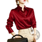 Elegant Long Sleeve Satin Button Down Silk Blouse