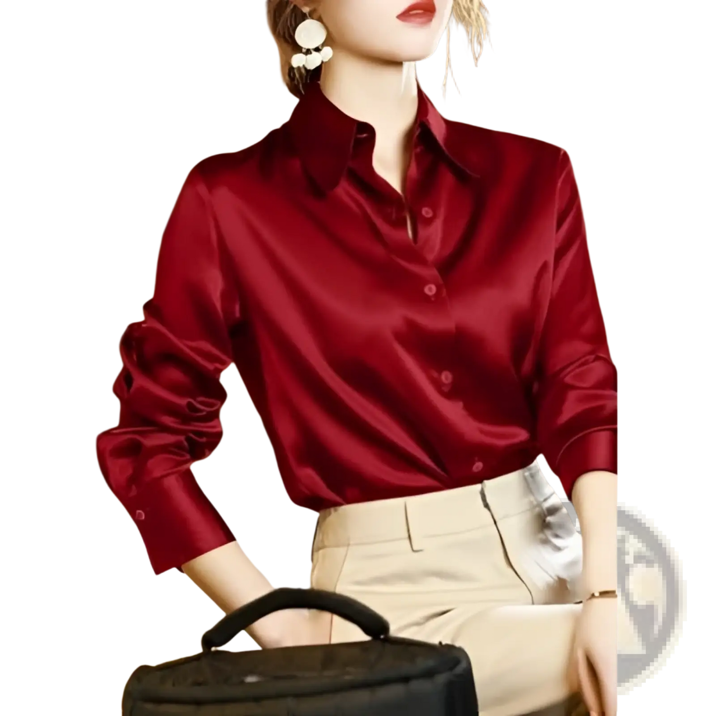 Elegant Long Sleeve Satin Button Down Silk Blouse