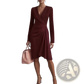 Elegant Long Sleeve v Neck Pleated Satin Midi Dress