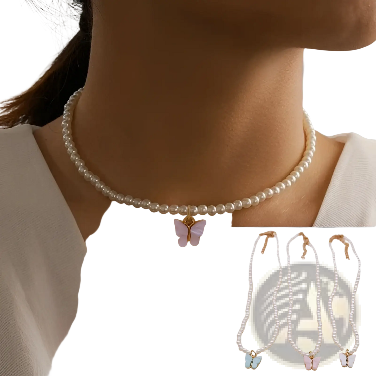 Elegant Pearl Butterfly Charm Choker Necklace