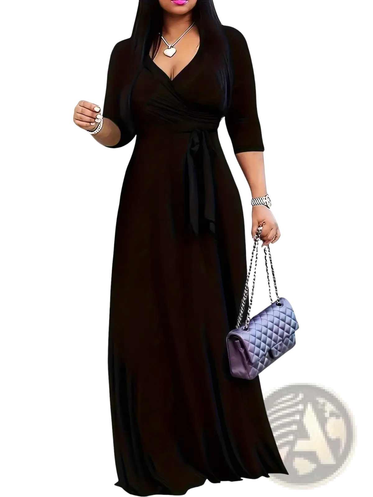 Elegant Printed Three Quarter Sleeve Maxi Dress