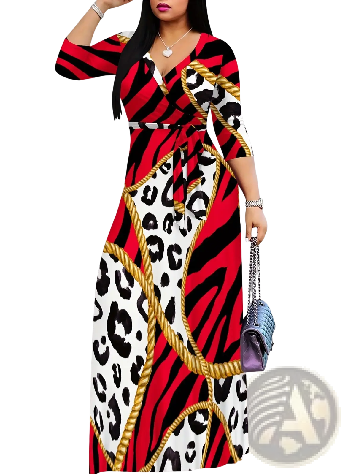 Elegant Printed Three Quarter Sleeve Maxi Dress