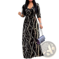 Elegant Printed Three Quarter Sleeve Maxi Dress
