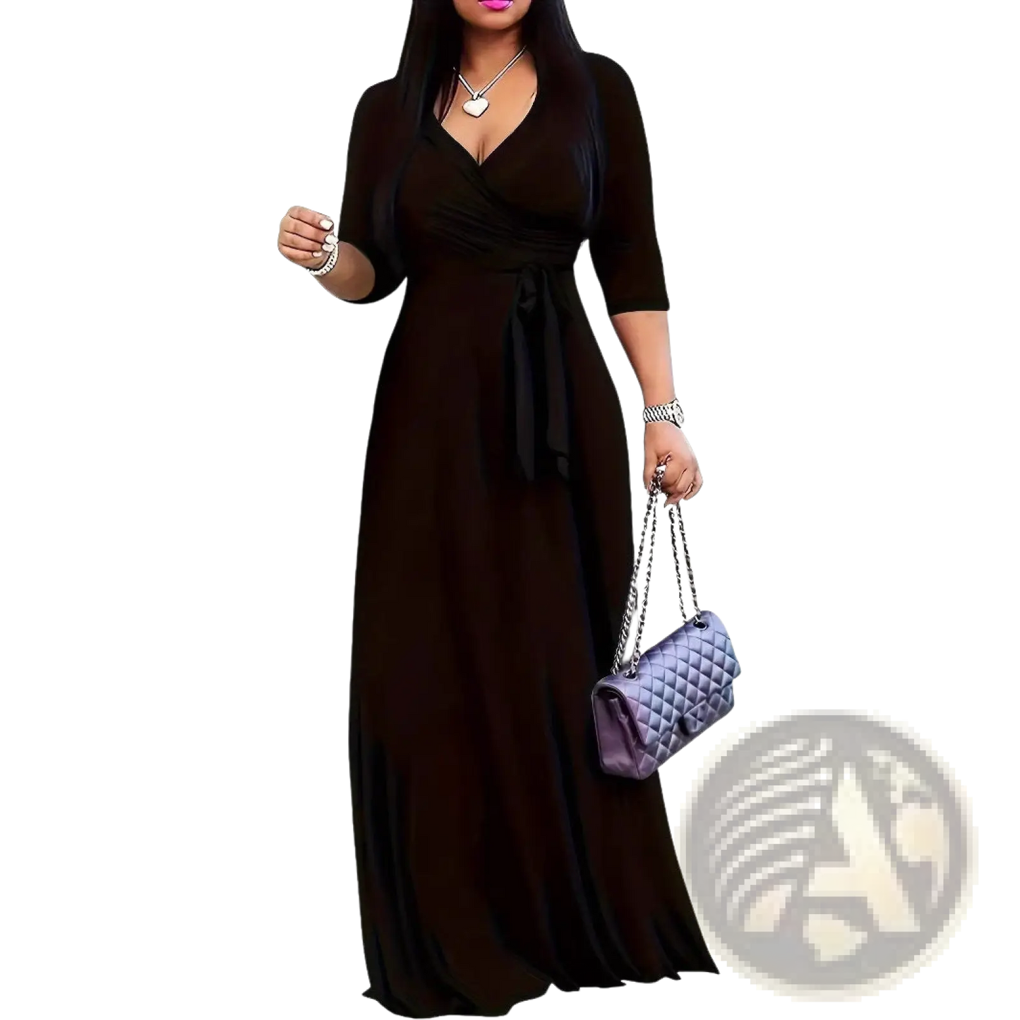 Elegant Printed Three Quarter Sleeve Maxi Dress