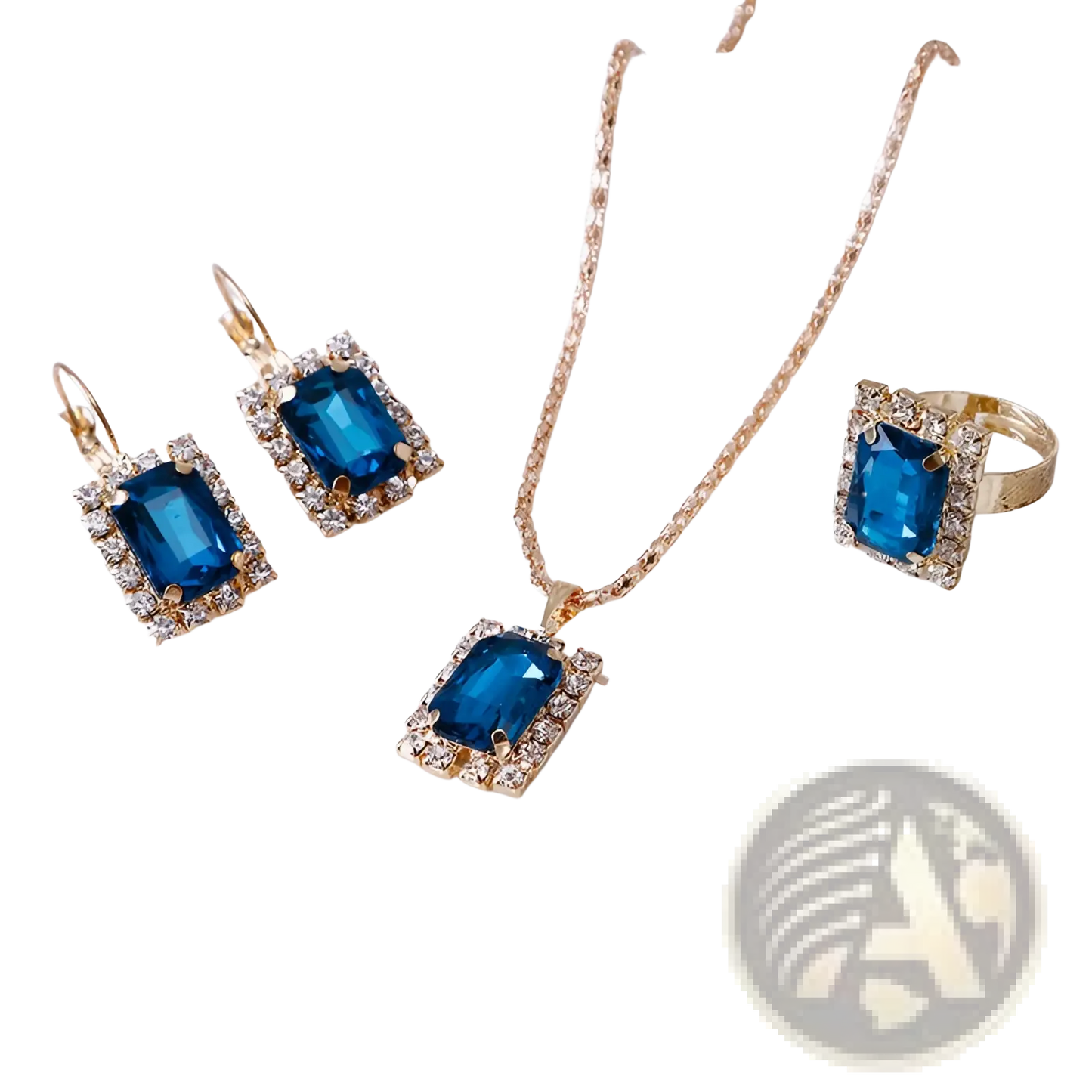 Elegant Rectangular Gemstone Gold Jewelry Three Piece Set