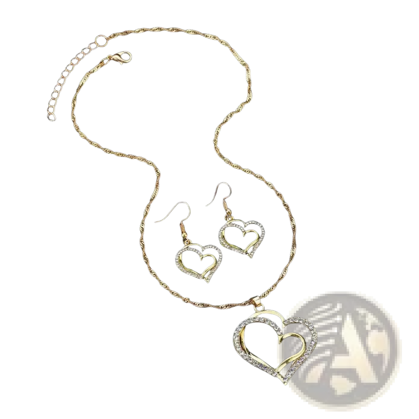 Elegant Rhinestone Heart Jewelry Set with Necklace and Earrings