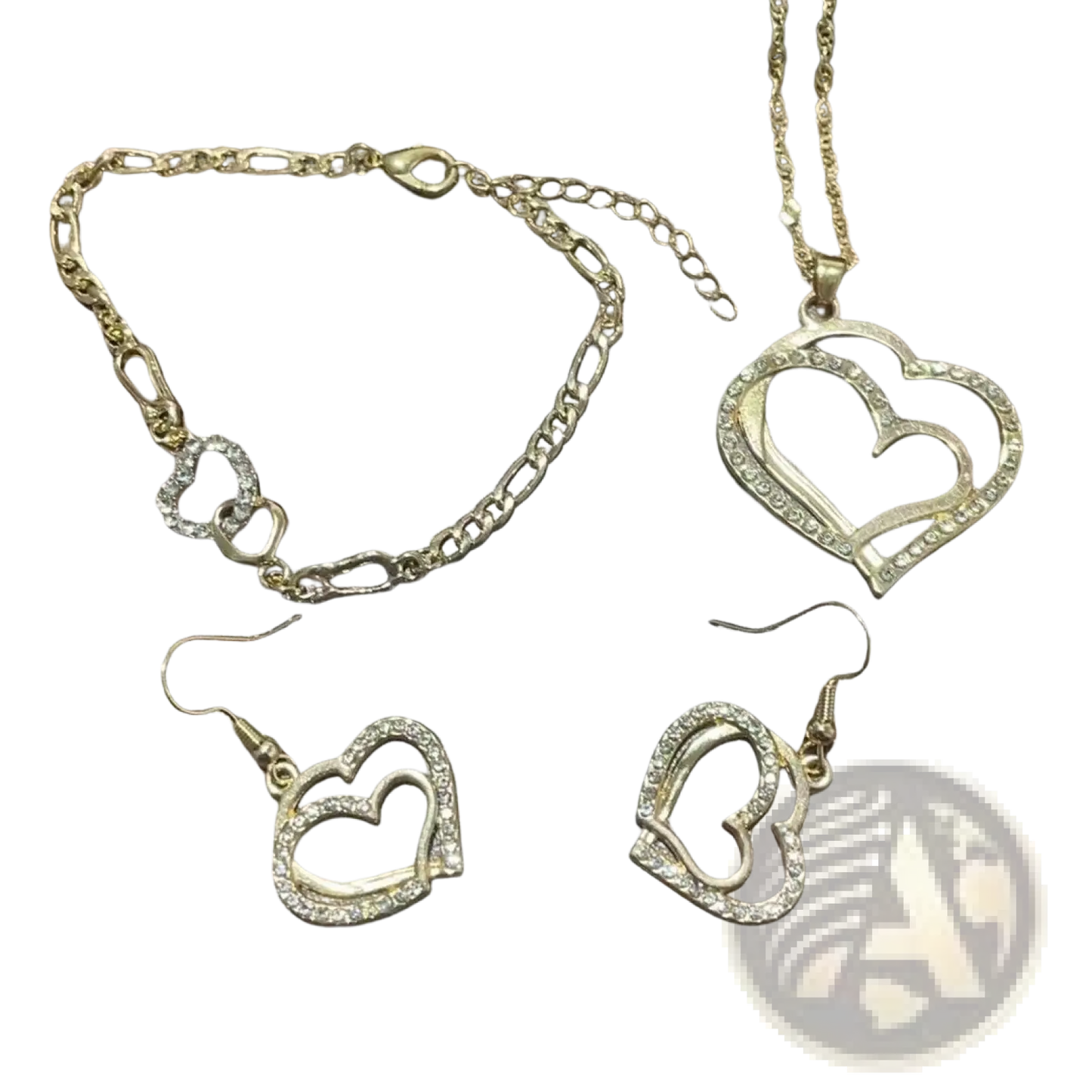 Elegant Rhinestone Heart Jewelry Set with Necklace and Earrings