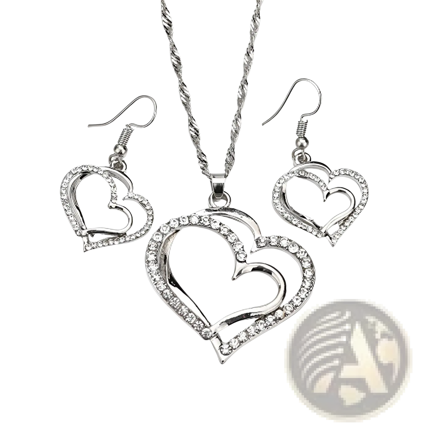 Elegant Rhinestone Heart Jewelry Set with Necklace and Earrings