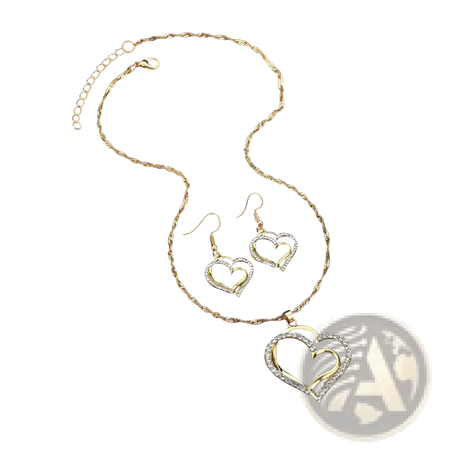 Elegant Rhinestone Heart Jewelry Set with Necklace and Earrings