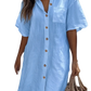 Elegant Short Sleeve Button Down Linen Shirt Dress
