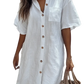 Elegant Short Sleeve Button Down Linen Shirt Dress