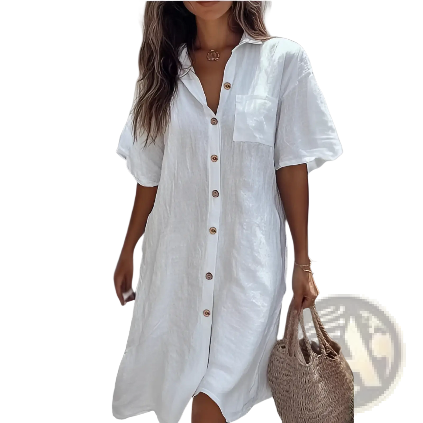 Elegant Short Sleeve Button Down Linen Shirt Dress