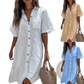 Elegant Short Sleeve Button Down Linen Shirt Dress