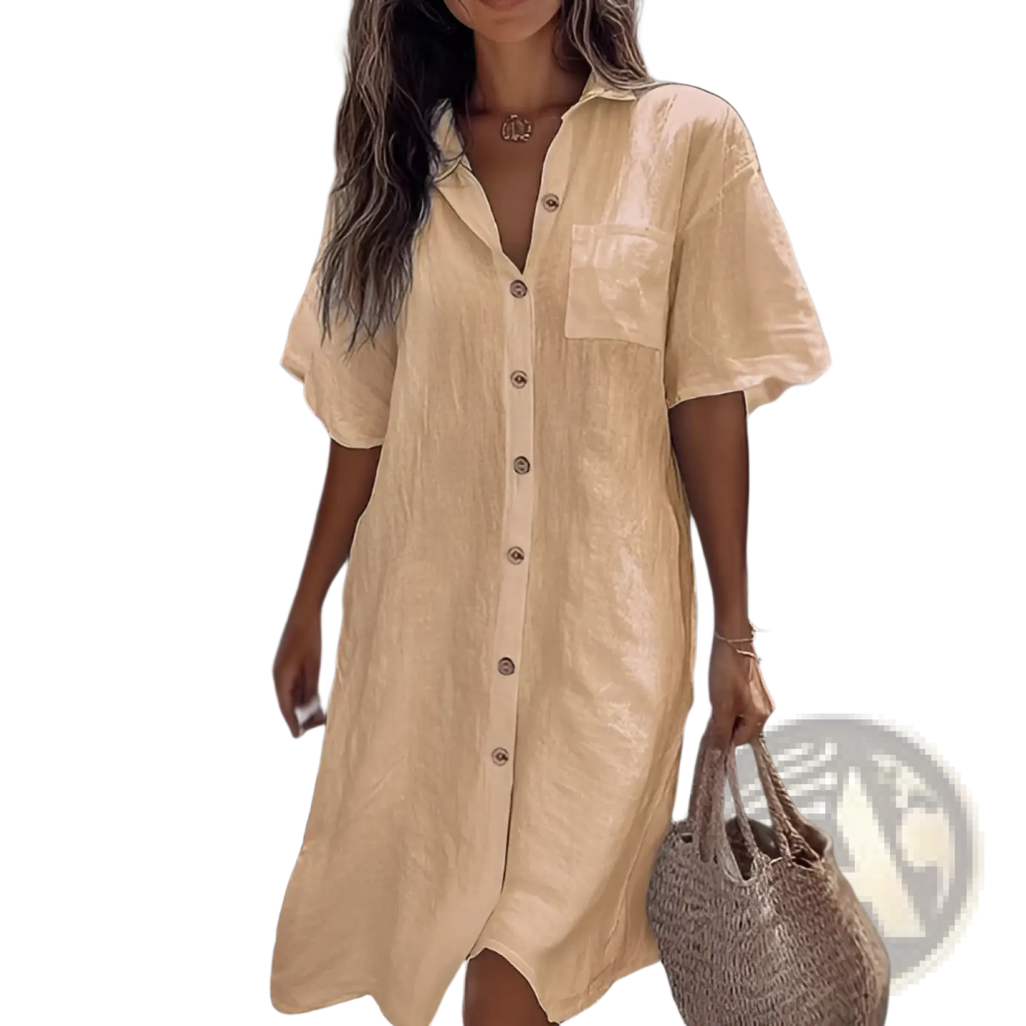 Elegant Short Sleeve Button Down Linen Shirt Dress