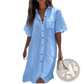Elegant Short Sleeve Button Down Linen Shirt Dress
