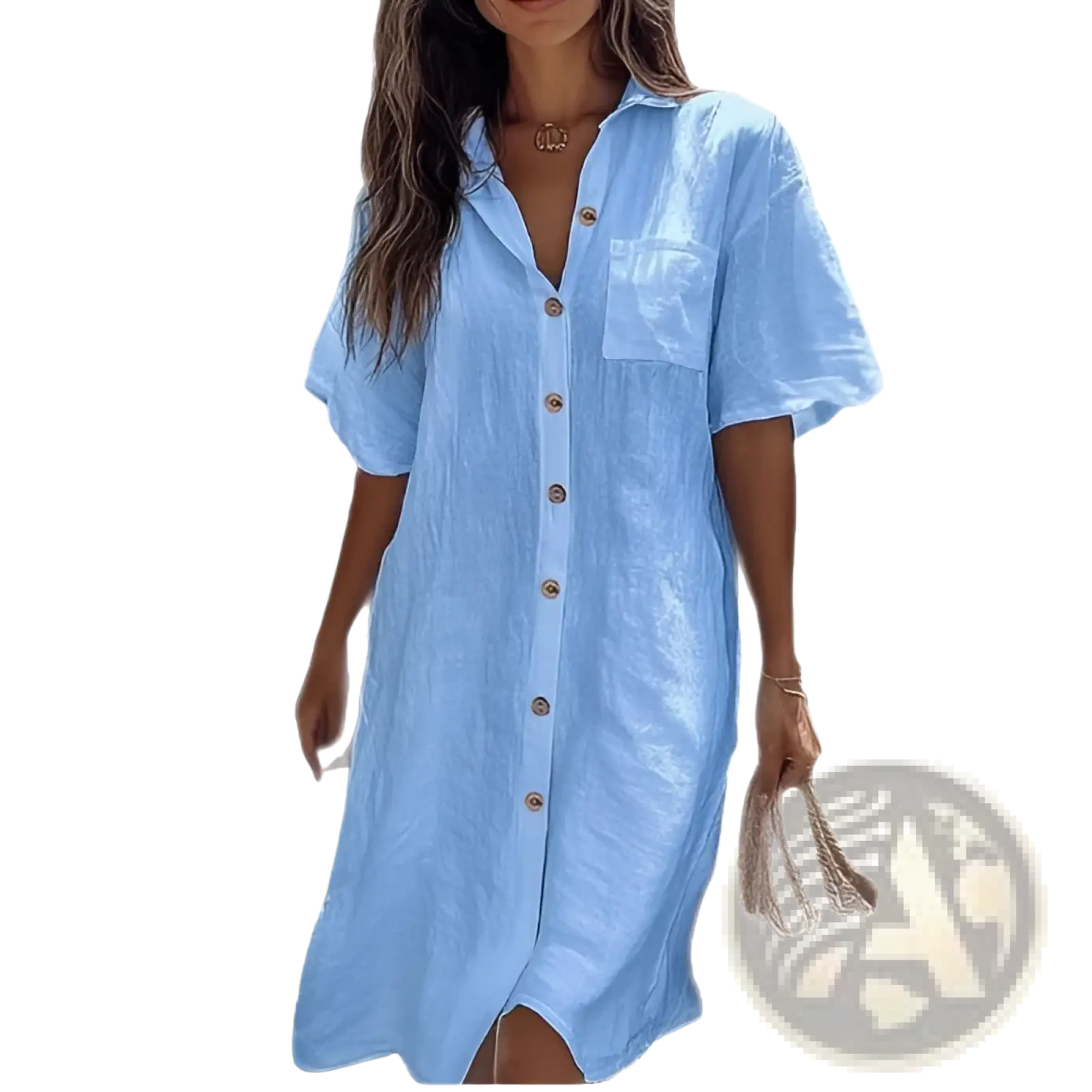 Elegant Short Sleeve Button Down Linen Shirt Dress