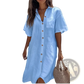 Elegant Short Sleeve Button Down Linen Shirt Dress