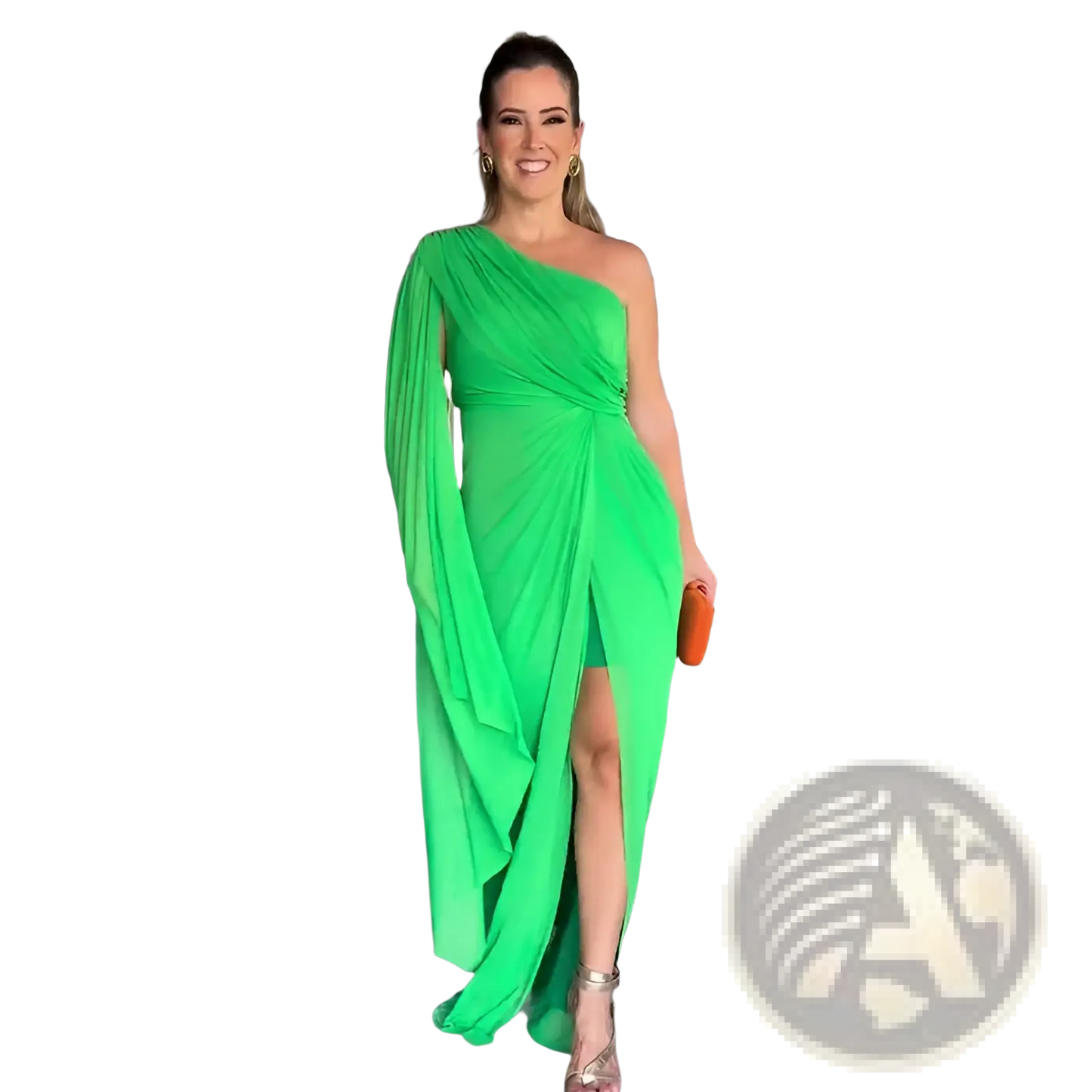 Elegant one Shoulder Draped Gown with High Slit