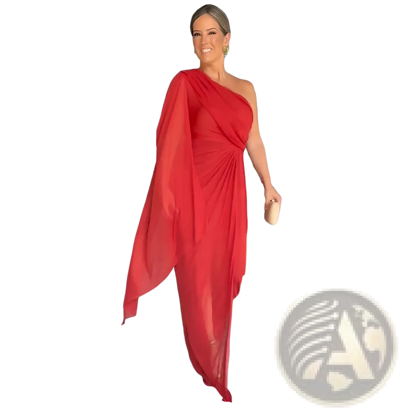 Elegant one Shoulder Draped Gown with High Slit