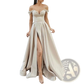 Elegant off Shoulder v Neck High Slit Maxi Dress