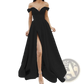 Elegant off Shoulder v Neck High Slit Maxi Dress