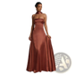 Elegant Strapless Satin Evening Gown with Draped Neckline
