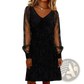 Elegant v Neck Mesh Sleeve Shimmering Mini Party Dress