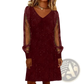 Elegant v Neck Mesh Sleeve Shimmering Mini Party Dress