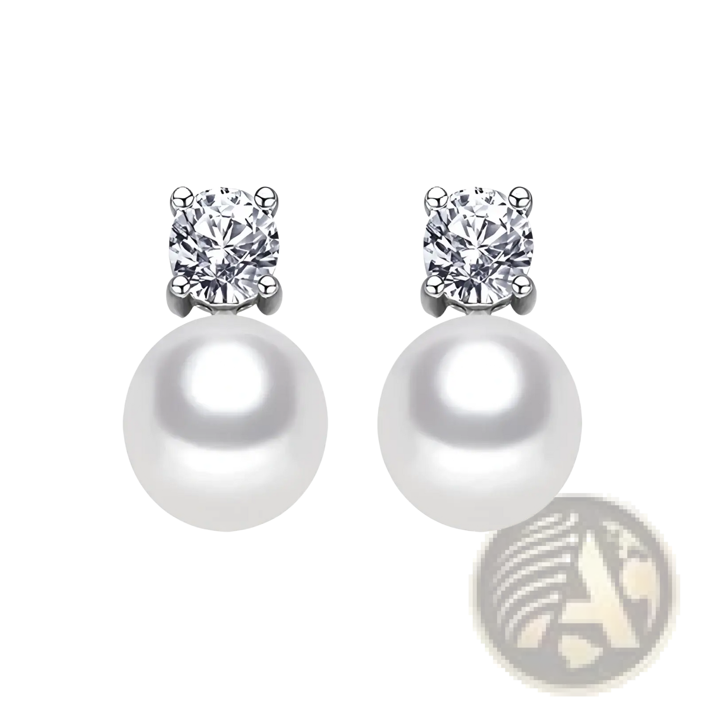 Elegant White Pearl and Cubic Zirconia Silver Stud Earrings