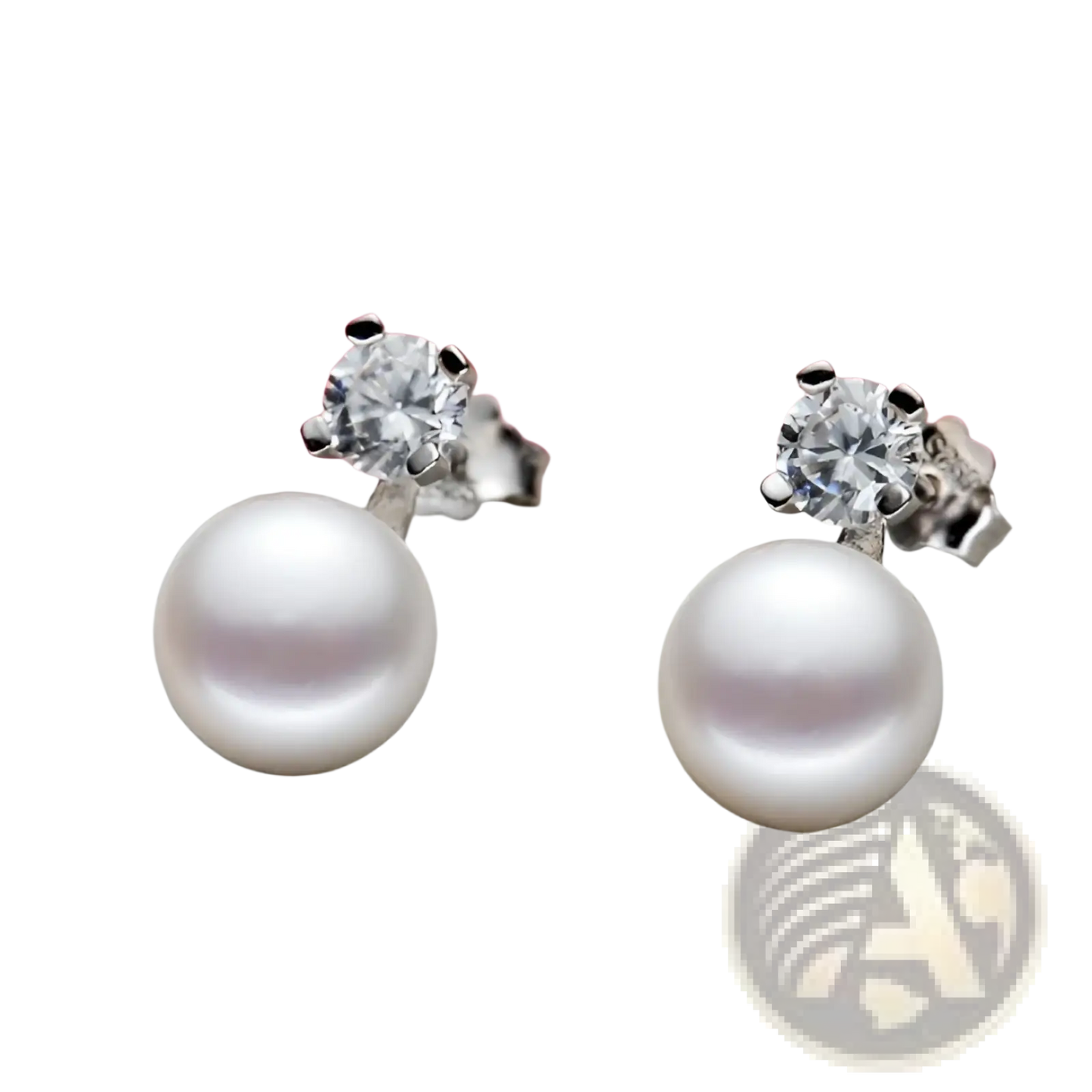 Elegant White Pearl and Cubic Zirconia Silver Stud Earrings