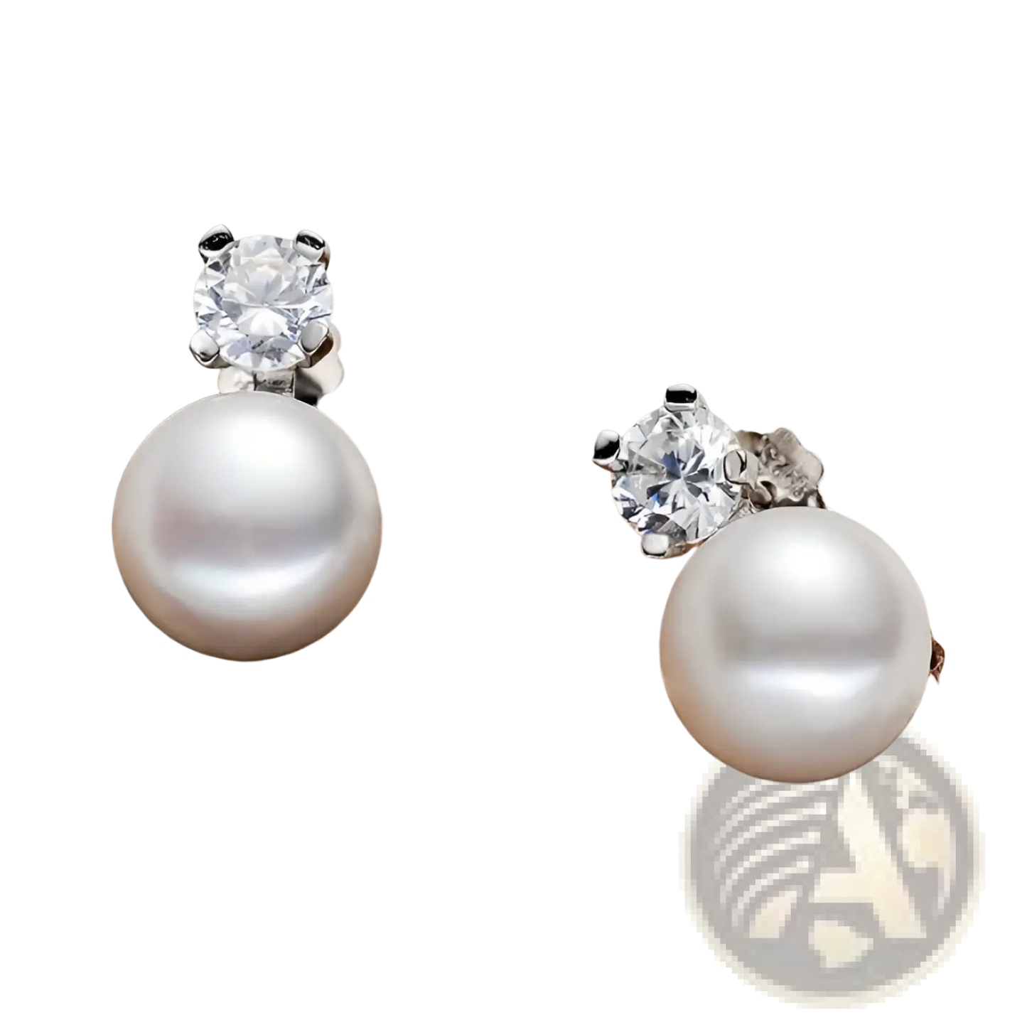 Elegant White Pearl and Cubic Zirconia Silver Stud Earrings
