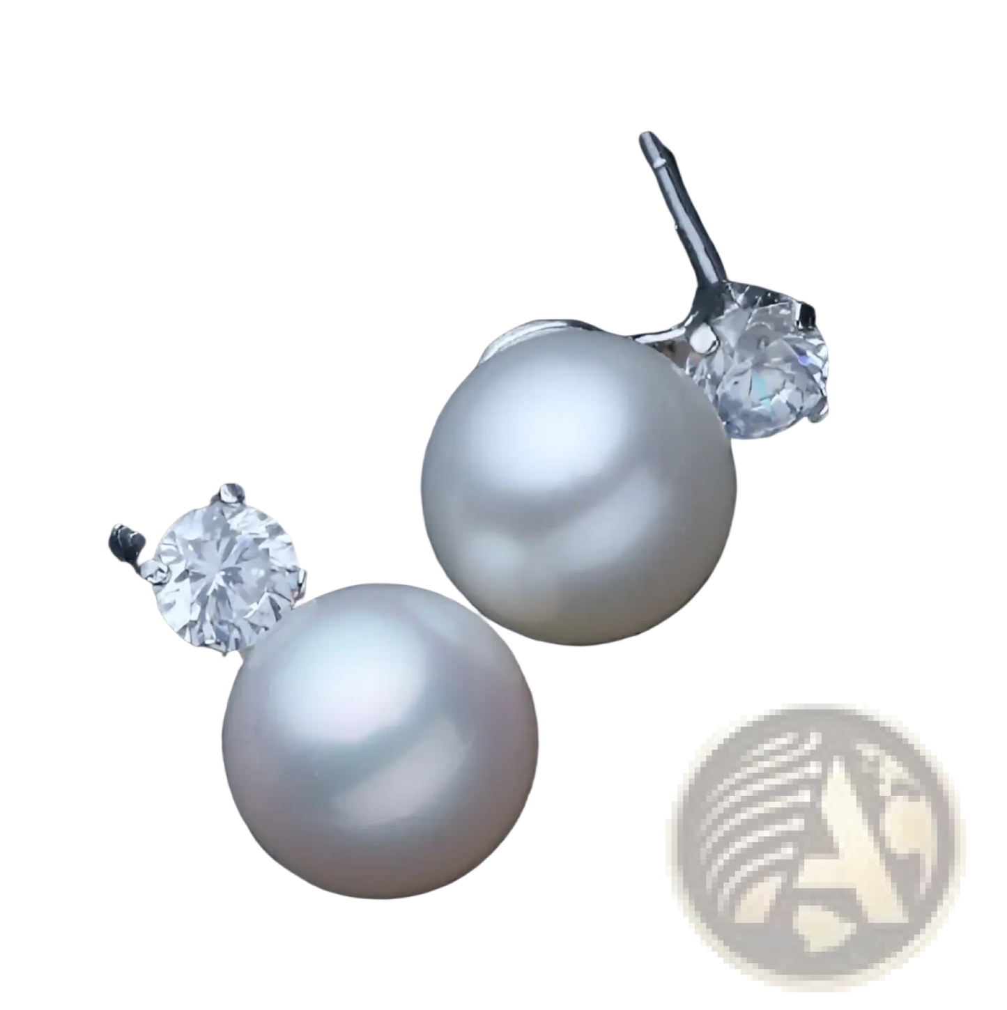 Elegant White Pearl and Cubic Zirconia Silver Stud Earrings